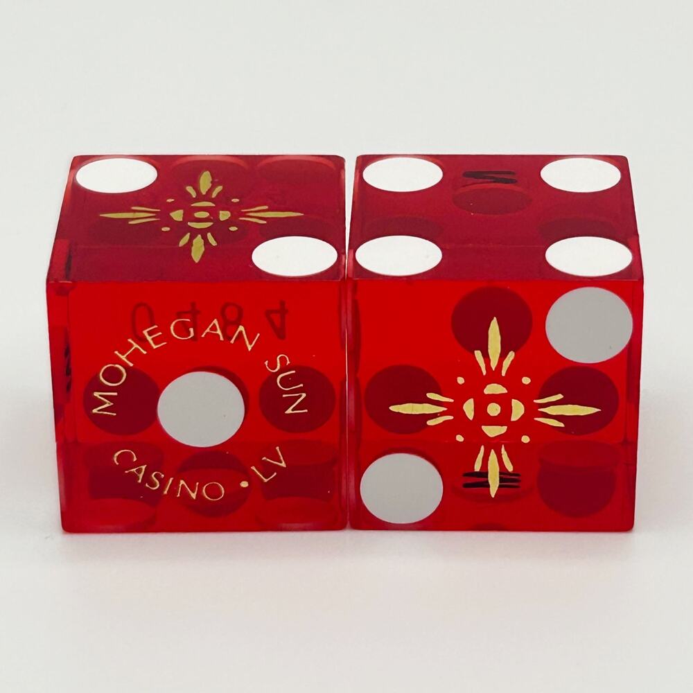 Mohegan Sun Red Casino Dice Las Vegas Matching #0484”Bone” Cancelled Dice RARE